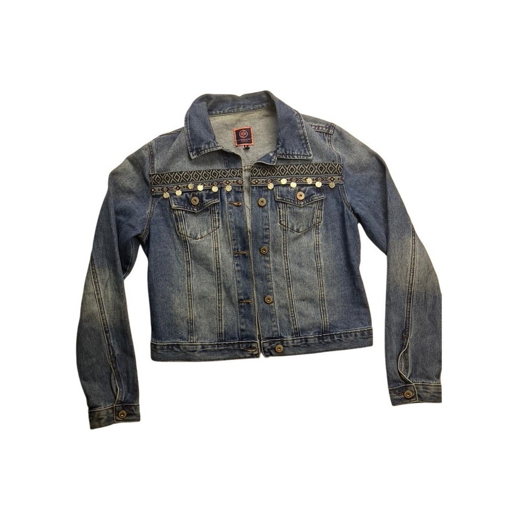 Boom Boom Jeans Denim Jacket Womens S Blue Boho Embroidered JK18023Z